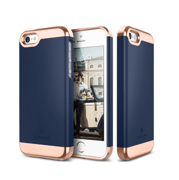iPhone SE Case Caseology savoy Series chrome microfiber slider case navy blue